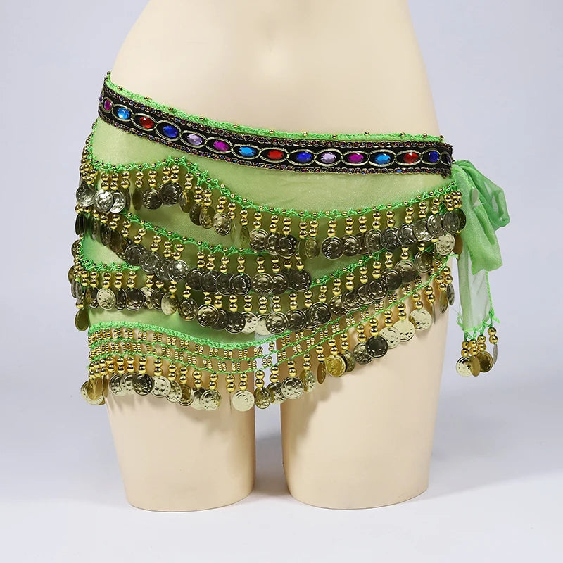 Arabic Belly Dance Coin Hip Scarf with Rhinestones