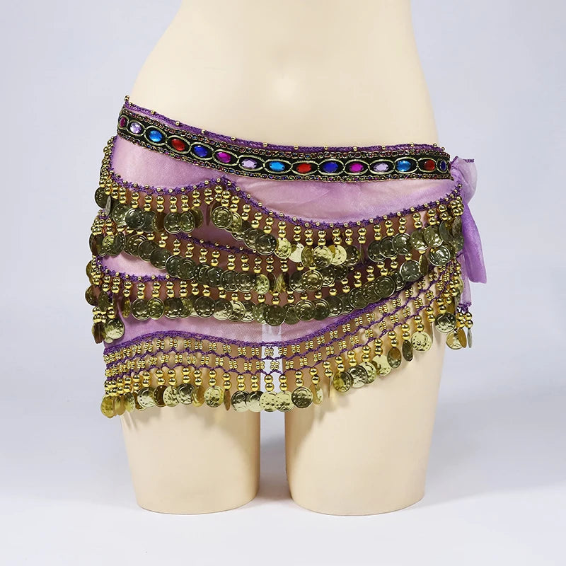 Arabic Belly Dance Coin Hip Scarf with Rhinestones
