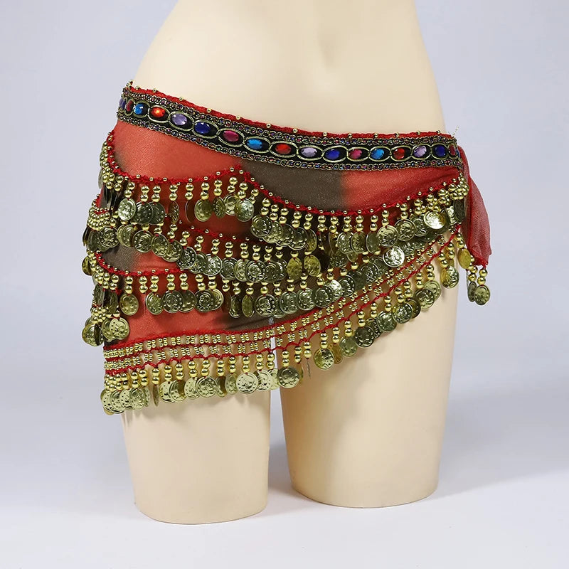 Arabic Belly Dance Coin Hip Scarf with Rhinestones