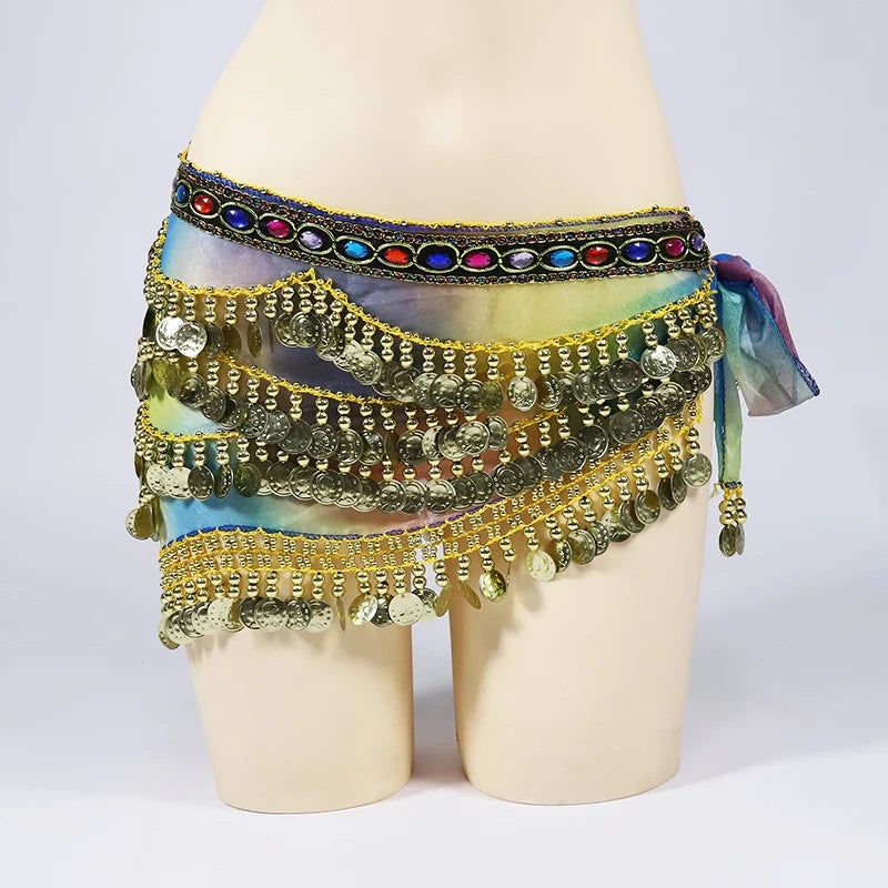 Arabic Belly Dance Coin Hip Scarf with Rhinestones