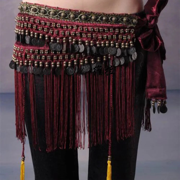 Belly Dance Coin Hip Scarf Tribal Belt with Fringe Tassels