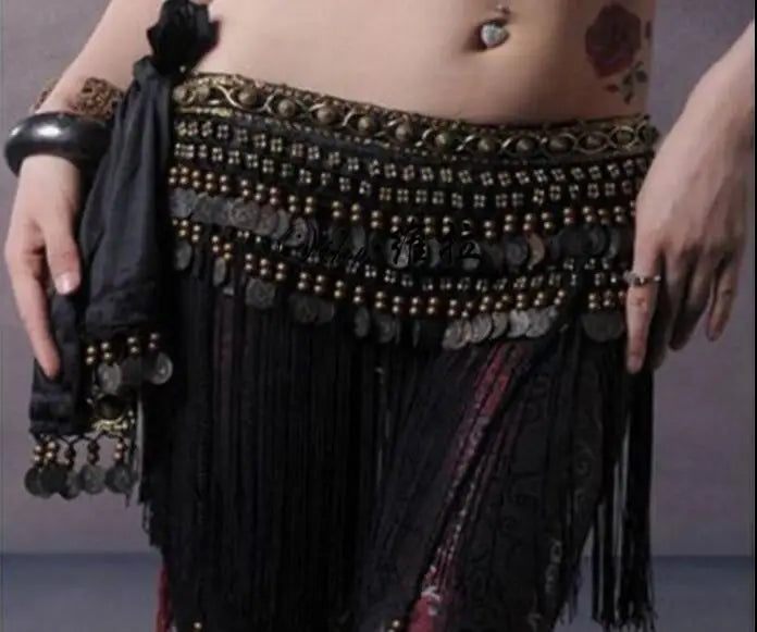 Belly Dance Coin Hip Scarf Tribal Belt with Fringe Tassels