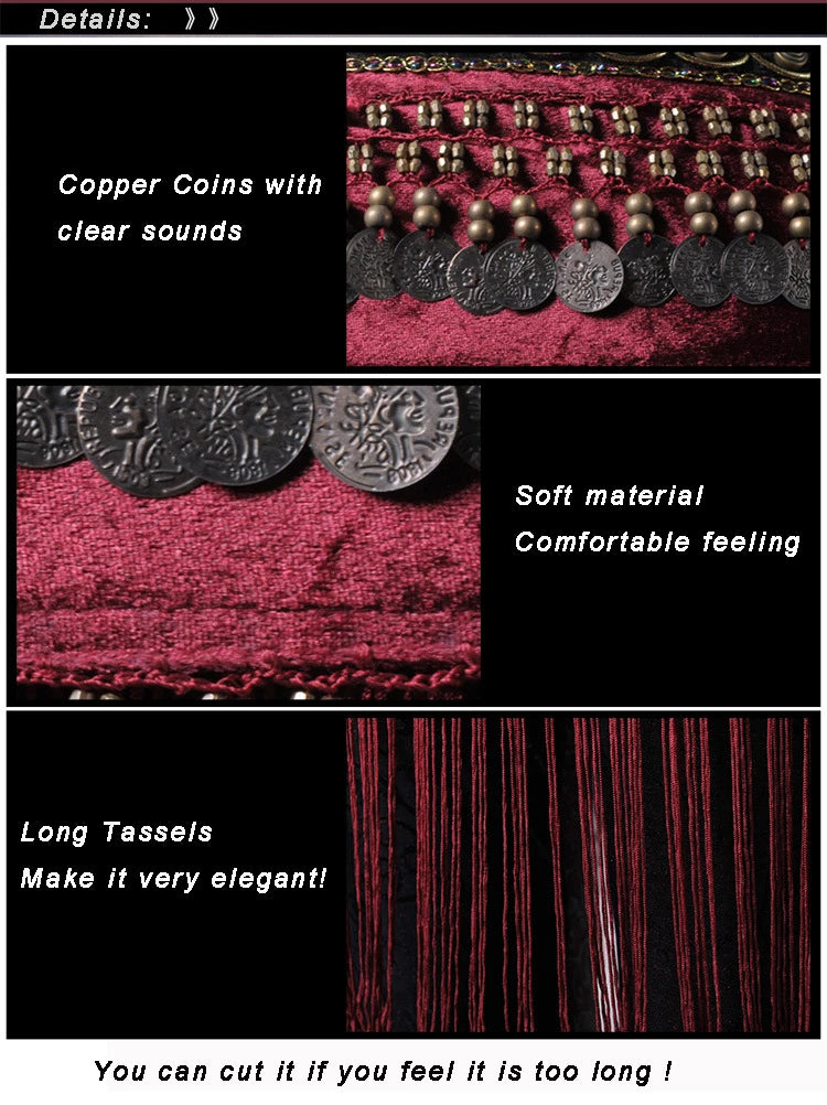 Belly Dance Coin Hip Scarf Tribal Belt with Fringe Tassels