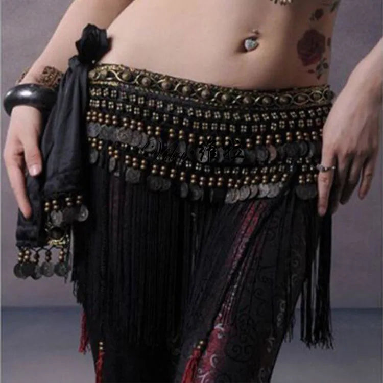 Belly Dance Coin Hip Scarf Tribal Belt with Fringe Tassels
