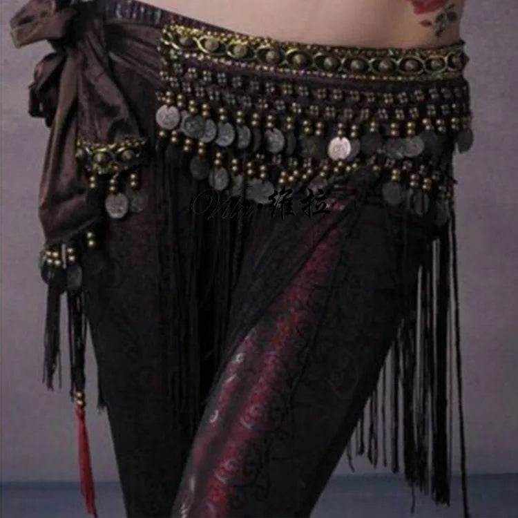 Belly Dance Coin Hip Scarf Tribal Belt with Fringe Tassels