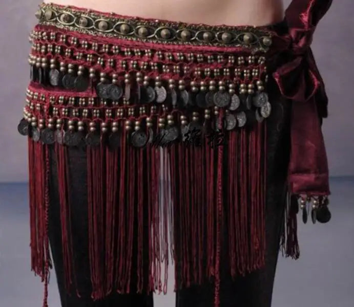 Belly Dance Coin Hip Scarf Tribal Belt with Fringe Tassels