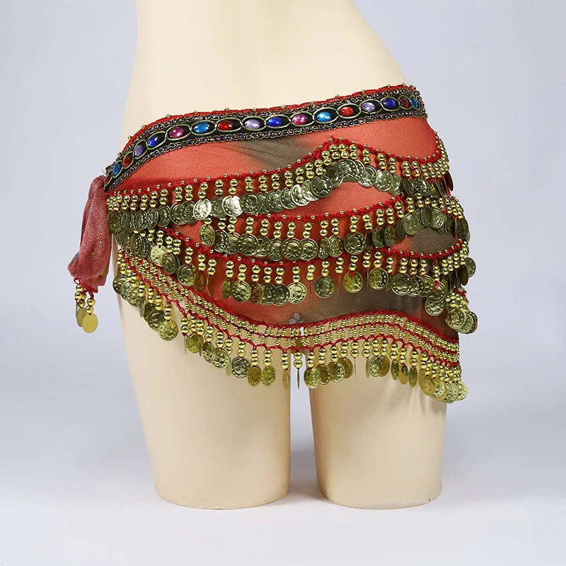 Arabic Belly Dance Coin Hip Scarf with Rhinestones
