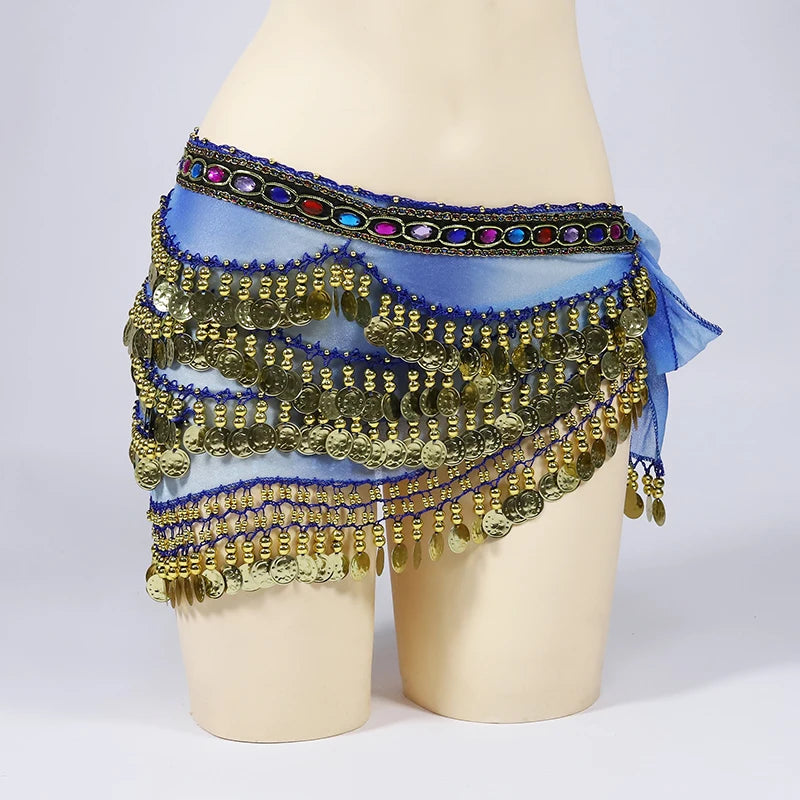 Arabic Belly Dance Coin Hip Scarf with Rhinestones