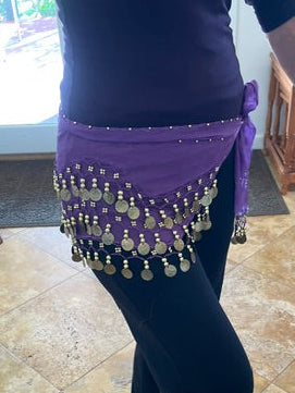 • Chiffon Performance Hip Scarf with Gold Coins
