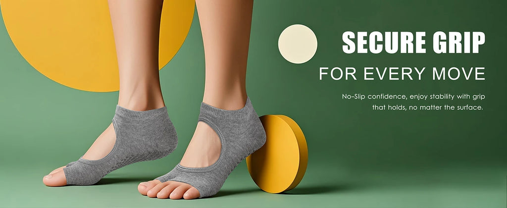 Yoga Socks for Women Non-Slip, Toeless Grippy Pilates Workout Socks, Breathable Dance Fitness Socks with Grip Bottom