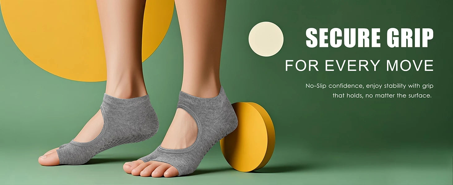 Yoga Socks for Women Non-Slip, Toeless Grippy Pilates Workout Socks, Breathable Dance Fitness Socks with Grip Bottom