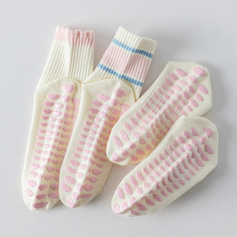 Yoga Socks for Women.  Cotton Non-Slip Grip Crew Socks.