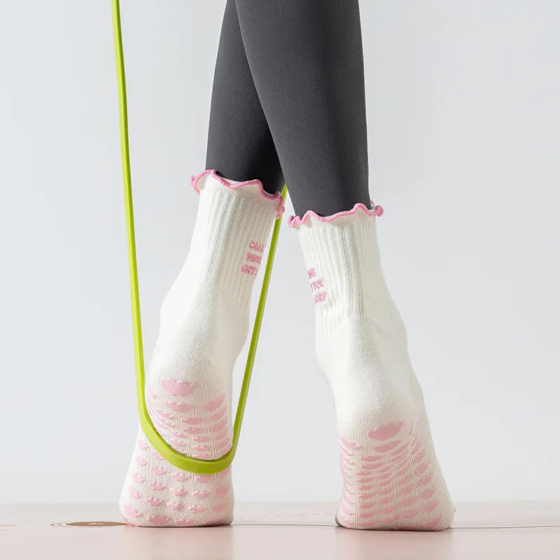 Yoga Socks for Women.  Cotton Non-Slip Grip Crew Socks.