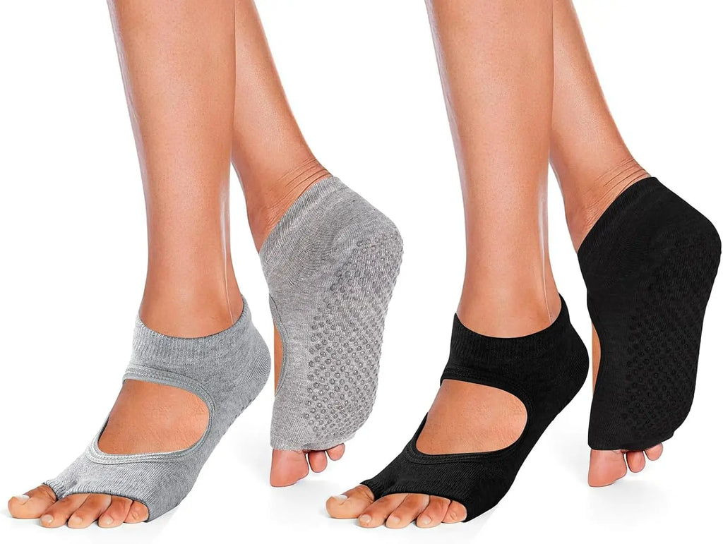 Yoga Socks for Women Non-Slip, Toeless Grippy Pilates Workout Socks, Breathable Dance Fitness Socks with Grip Bottom