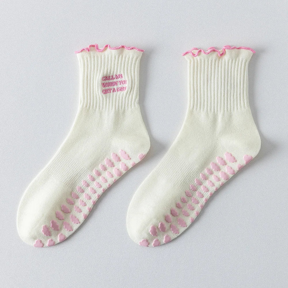 Yoga Socks for Women.  Cotton Non-Slip Grip Crew Socks.