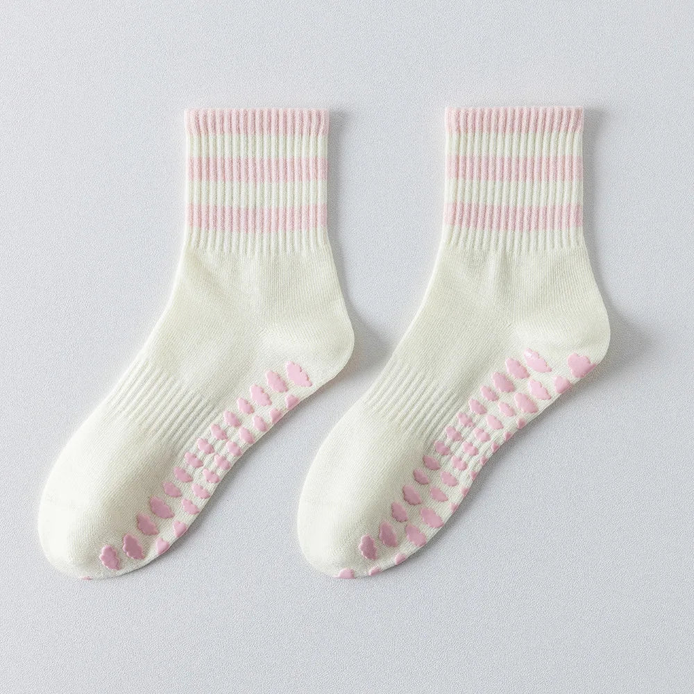 Yoga Socks for Women.  Cotton Non-Slip Grip Crew Socks.