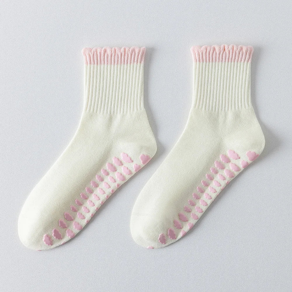Yoga Socks for Women.  Cotton Non-Slip Grip Crew Socks.
