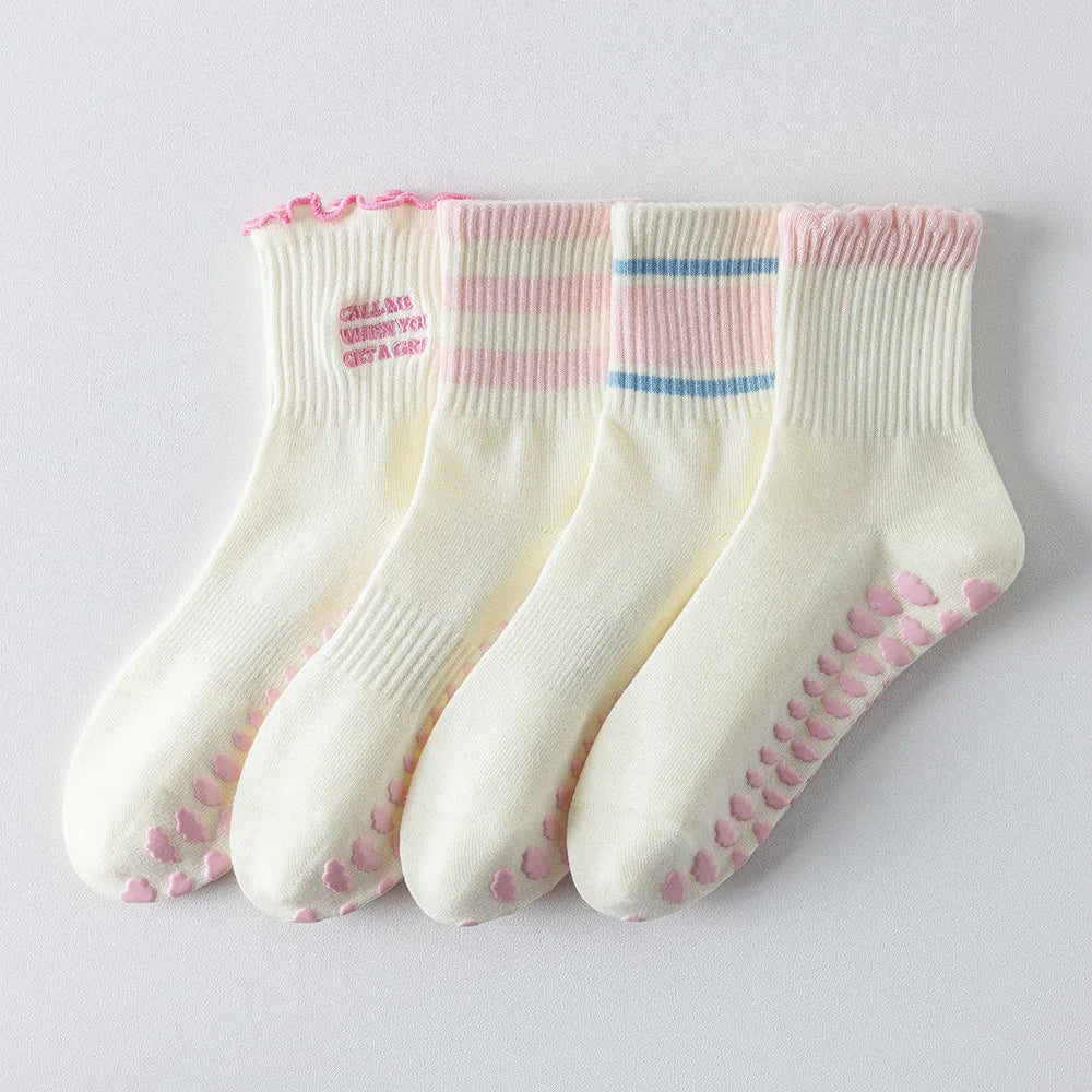 Yoga Socks for Women.  Cotton Non-Slip Grip Crew Socks.