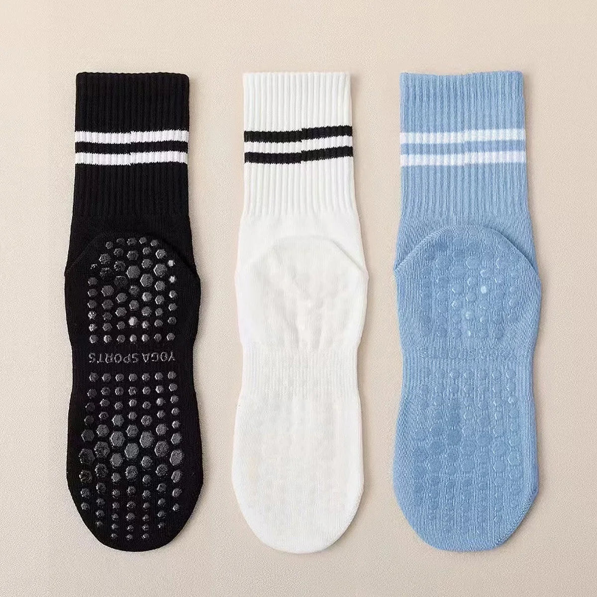 The Exhale™ Studio Varsity Crew Grip Socks (3-Pack Bundle)