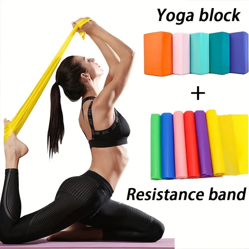 3pcs Set with Two Yoga Blocks+Resistance Bands