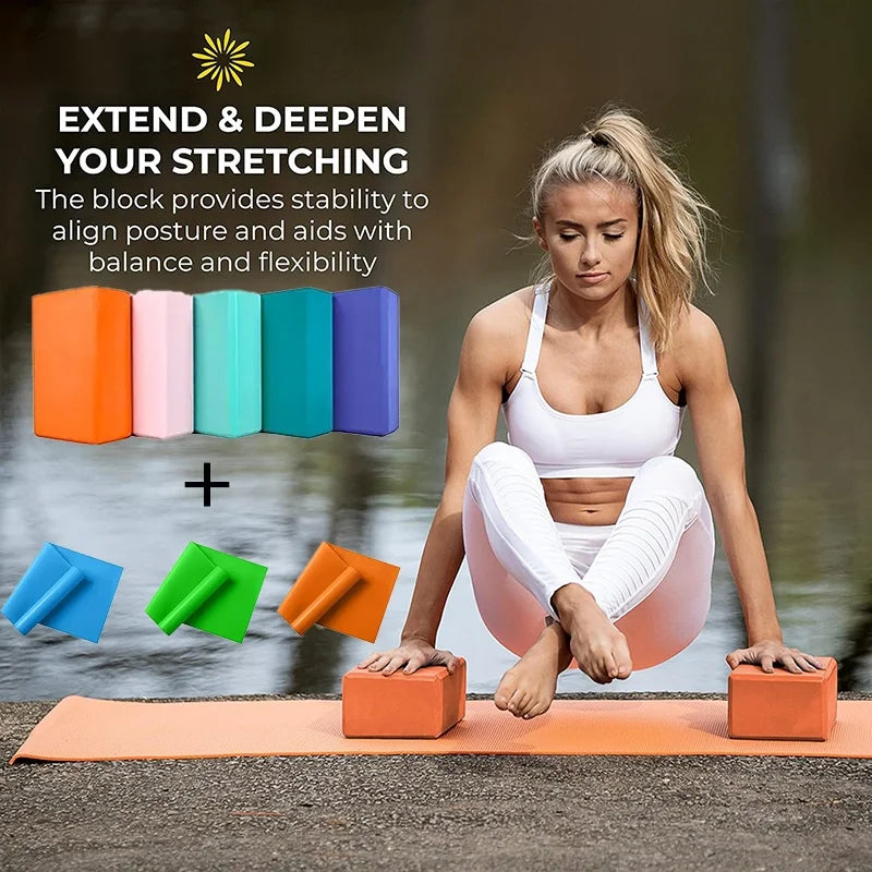 3pcs Set with Two Yoga Blocks+Resistance Bands