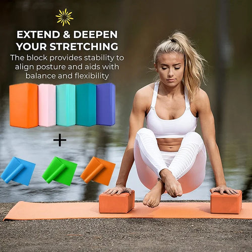 3pcs Set with Two Yoga Blocks+Resistance Bands