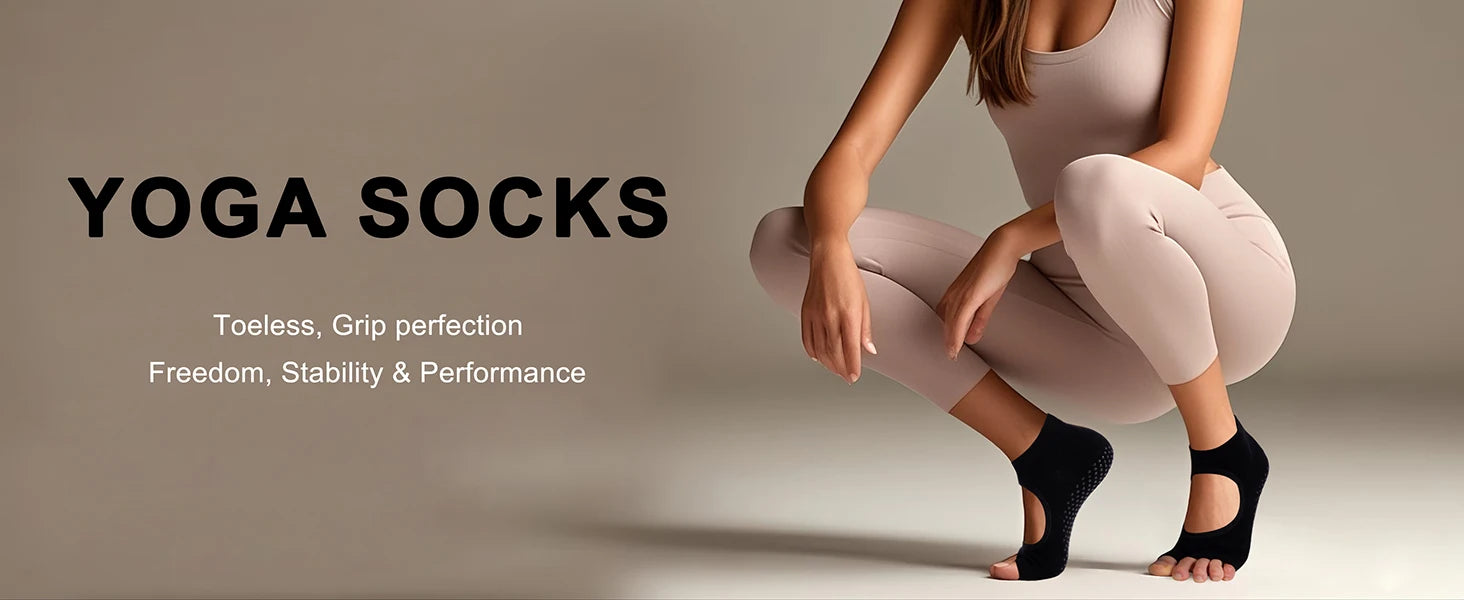 Yoga Socks for Women Non-Slip, Toeless Grippy Pilates Workout Socks, Breathable Dance Fitness Socks with Grip Bottom