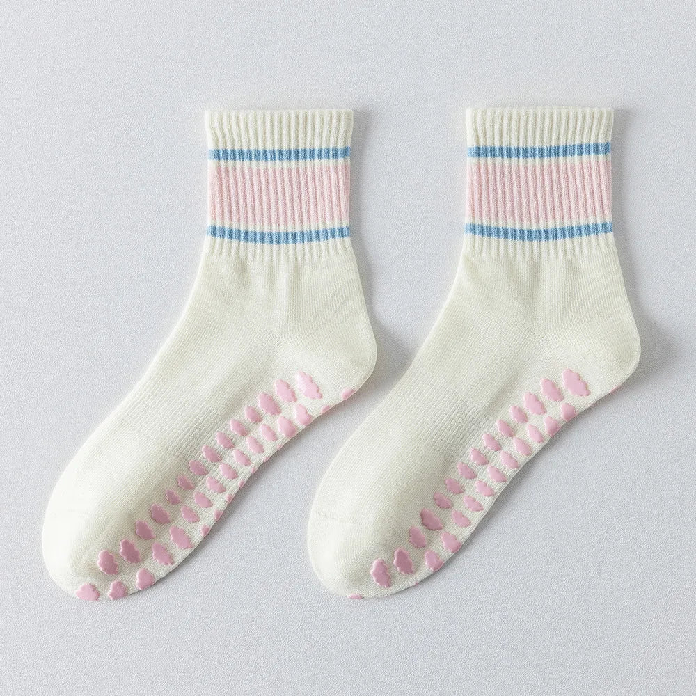 Yoga Socks for Women.  Cotton Non-Slip Grip Crew Socks.