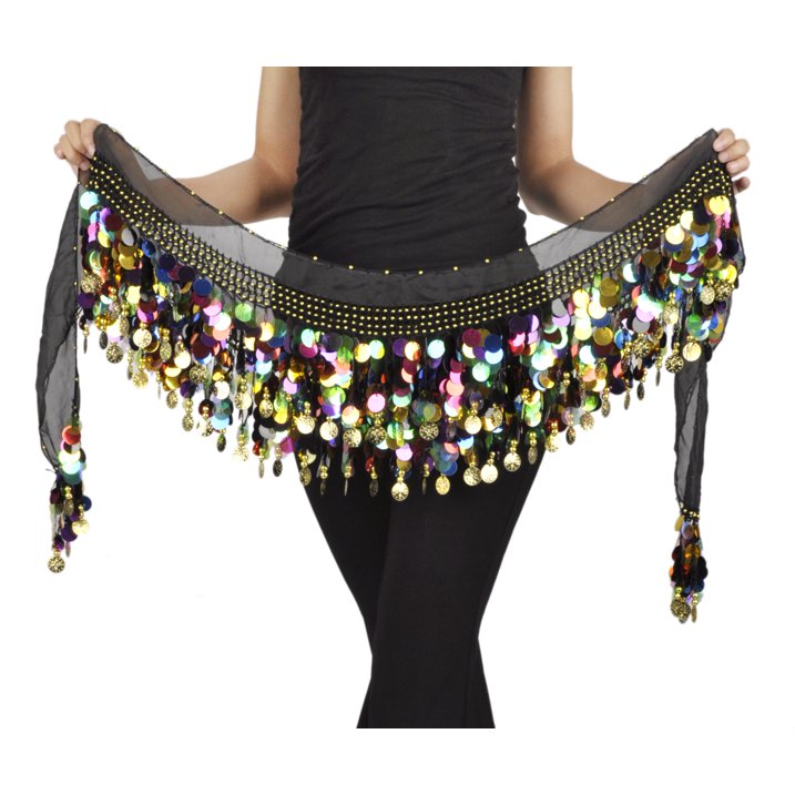 Iridescent Paillette & Gold Coin Performance Hip Scarf
